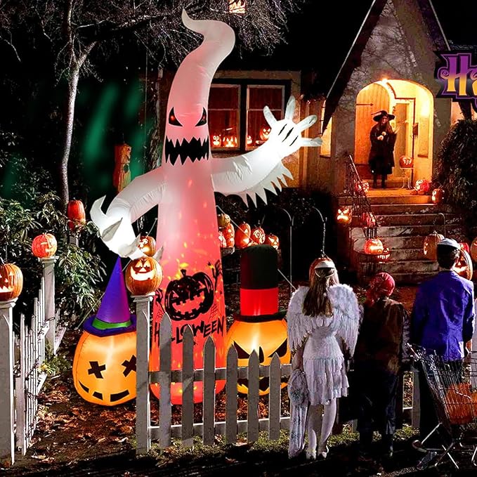8 Ft Halloween Decoration Outdoor Inflatables, Ghost Ghost and 2 Pumpkin with Built-in LED, Halloween Blow Up Yard Decorations Light, Inflatables Decor for Garden Lawn Party Outside