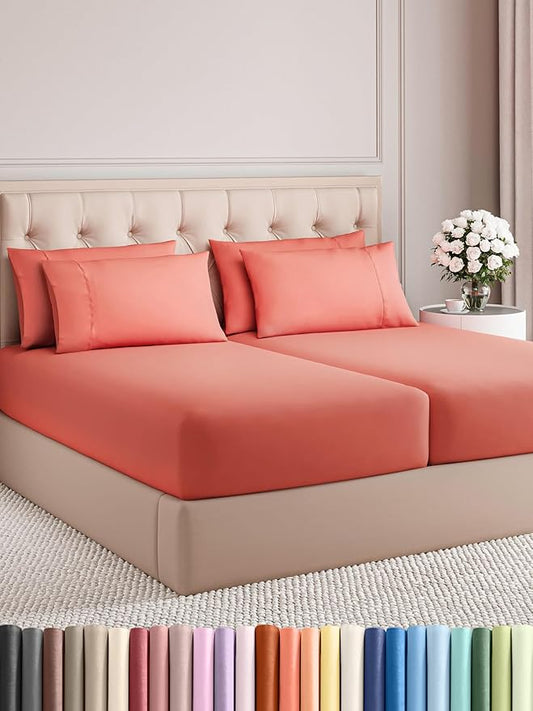 CGK Linens Split King 7 Piece Sheet Set - Cooling Sheets for Hot Sleepers - Hotel Luxury Bedding Set with 8-16 Inch Deep Pockets - 1 Flat & 2 Fitted & 4 Pillowcases - Soft & Wrinkle Free - Split King