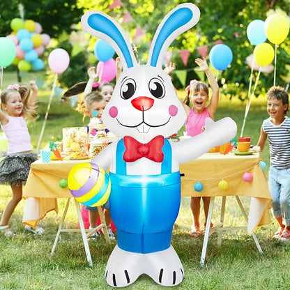 6FT Easter Inflatables Outdoor Decorations, Inflatable Bunny Holds Egg Built-in LED Lights Blow Up Inflatable Easter Outdoor Decorations for Holiday Party Indoor Outdoor Garden Lawn Yard Decor