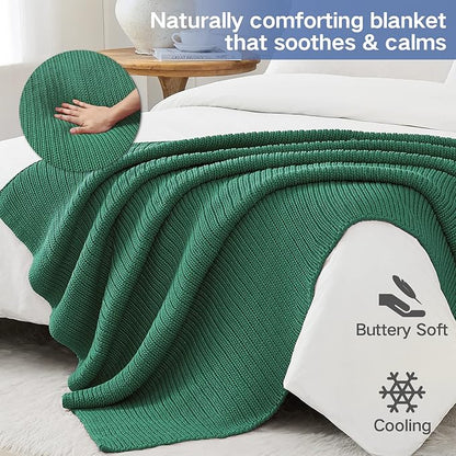 Knitted Weighted Blanket(Green 50"x75" 15lbs),Home Décor Cooling Throw Blanket for Hot Sleepers,Hand Made Chunky Knit Heavy Blanket for Adults Use on Full Size Bed