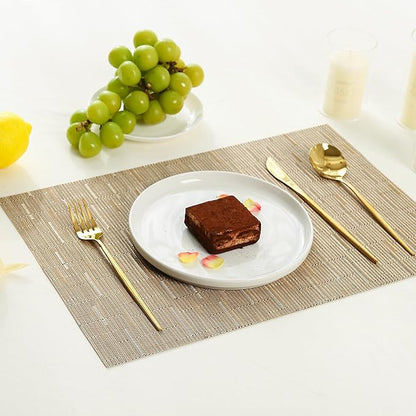 Leetaltree Light Brown Placemats Set of 8 - Heat Resistant Non-Slip Place mats for Dining Table, Washable Durable PVC Vinyl Woven Table Mats（Light Brown, 8）