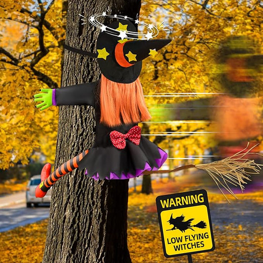 Halloween Decorations Outdoor Crashing Witch: 44'' Flying Crashed Witches Hanging into Tree - Halloween Decor for Yard Garden Porch