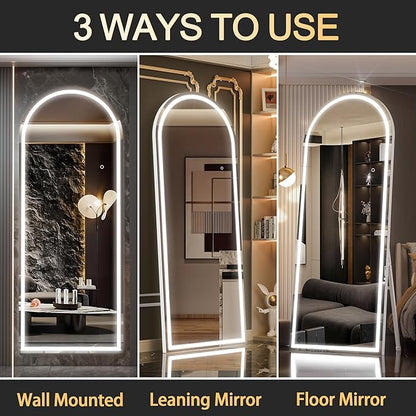 Hasipu 75" x 28" Led Mirror Full Length, Full Length Mirror with Lights Arch Design,Tempered Glass,Shatter-Proof, Dimming & 3 Color Modes for Bedroom Cloakroom-UL