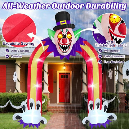 Danxilu 10 FT Halloween Inflatable Arch with LED Lights - Giant Scary Clown Archway Blow Up Yard Decoration, Halloween Decorations Outdoor Haunted Inflatables for Lawn Party, 2025 Outside Horror Decor