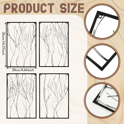 Tandefio 4 Pcs Metal Wall Art Abstract Wall Decoration Tree Branch Sign for Living Room Panels Sculpture Iron Modern Accent Hanging for Home Office(Tree Branch Style)