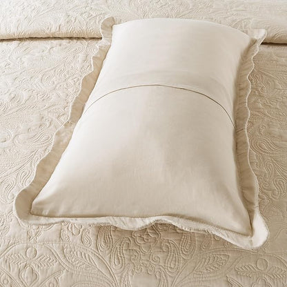 HoneiLife Quilt Set King Size - 3 Piece Embroidered Microfiber Bedspread Reversible Coverlet Lightweight Bedcover Paisley Pattern Bedding Set All Season Quilts-Khaki