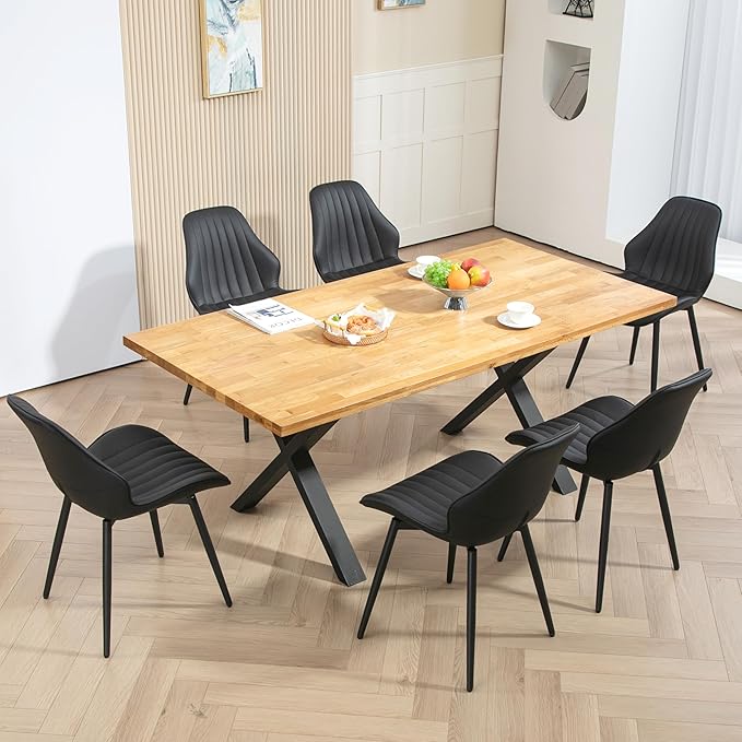 Finnhomy Dining Chairs Set of 2, Mid-Century Modern Upholstered Dining Chairs, Armless Faux Leather Accent Chairs with Backrest, Living Dining Room Chairs with Metal Legs for Dining Room, Black