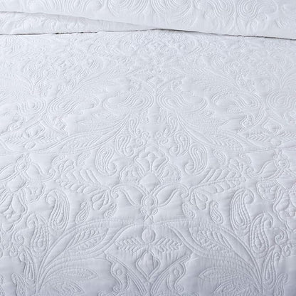 HoneiLife Quilt Set King Size - 3 Piece Embroidered Microfiber Bedspread Reversible Coverlet Lightweight Bedcover Paisley Pattern Bedding Set All Season Quilts-White