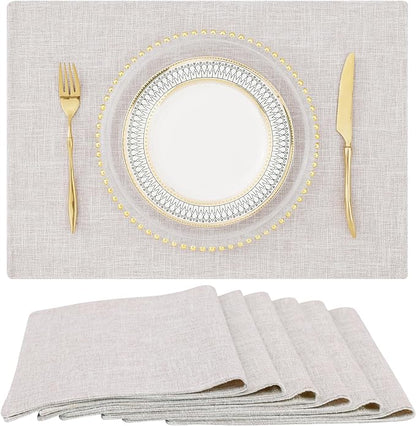 homing Neutral Beige Cloth Placemats Set of 6 – Cotton Linen Blend Washable Farmhouse Dining Table Mats for Indoors & Outdoors, Easy to Clean, 13 x 19 Inch