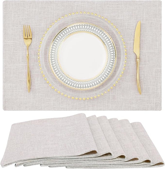 homing Neutral Beige Cloth Placemats Set of 6 – Cotton Linen Blend Washable Farmhouse Dining Table Mats for Indoors & Outdoors, Easy to Clean, 13 x 19 Inch