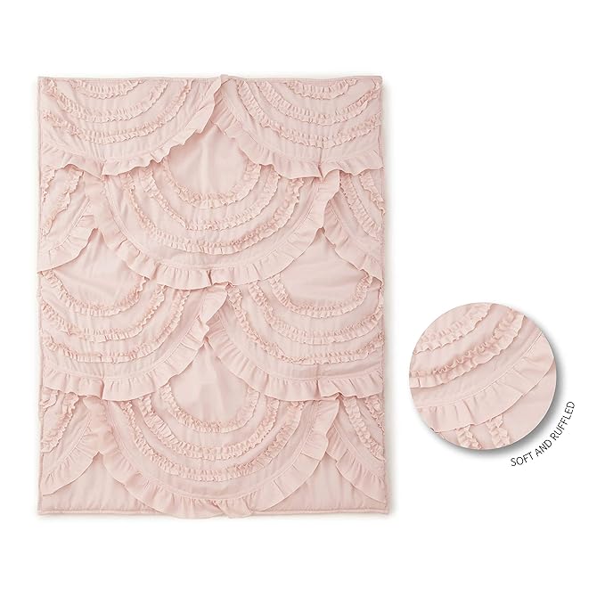 Levtex Baby - Skylar Crib Bed Set - Baby Nursery Set - Blush - Soft Cascading Ruffles - 4 Piece Set Includes Quilt, Fitted Sheet, Wall Decal & Crib Skirt/Dust Ruffle