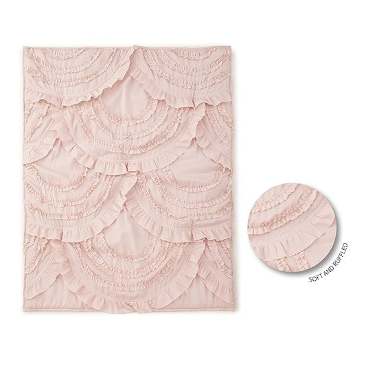 Levtex Baby - Skylar Crib Bed Set - Baby Nursery Set - Blush - Soft Cascading Ruffles - 4 Piece Set Includes Quilt, Fitted Sheet, Wall Decal & Crib Skirt/Dust Ruffle