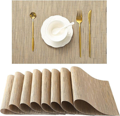 Leetaltree Light Brown Placemats Set of 8 - Heat Resistant Non-Slip Place mats for Dining Table, Washable Durable PVC Vinyl Woven Table Mats（Light Brown, 8）