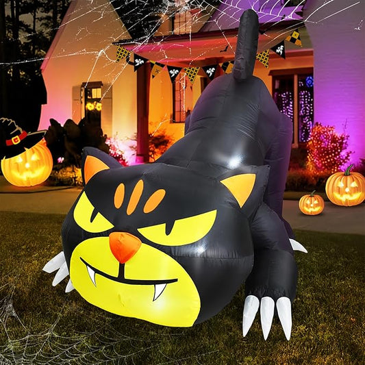 7FT Dia Halloween Inflatable Black Cat with Build-in LED Lights, Blow up Black Cat Inflatable Outdoor Indoor Decoration Large Party Yard Decoration