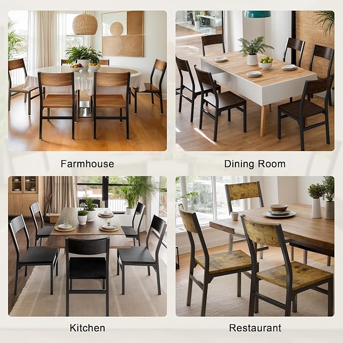 Feonase Dining Chairs Set of 6, Modern Kitchen Chairs with Ergonomic Backrest, MDF Board and Metal Legs, Dinner Chairs for Dining Room, Kitchen and Living Room, Espresso