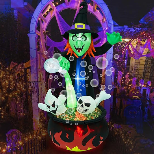 CAMULAND Halloween Decorations Outdoor, Halloween Inflatable Blow Up Witch Pouring Magic Water Decor with Built-in LED Lights Trick or Treat for Indoor Lawns Yards Party Home