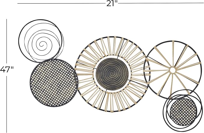 Deco 79 Metal Plate Home Wall Decor Wall Sculpture with Textured Pattern, Wall Art 47" x 2" x 21", Black