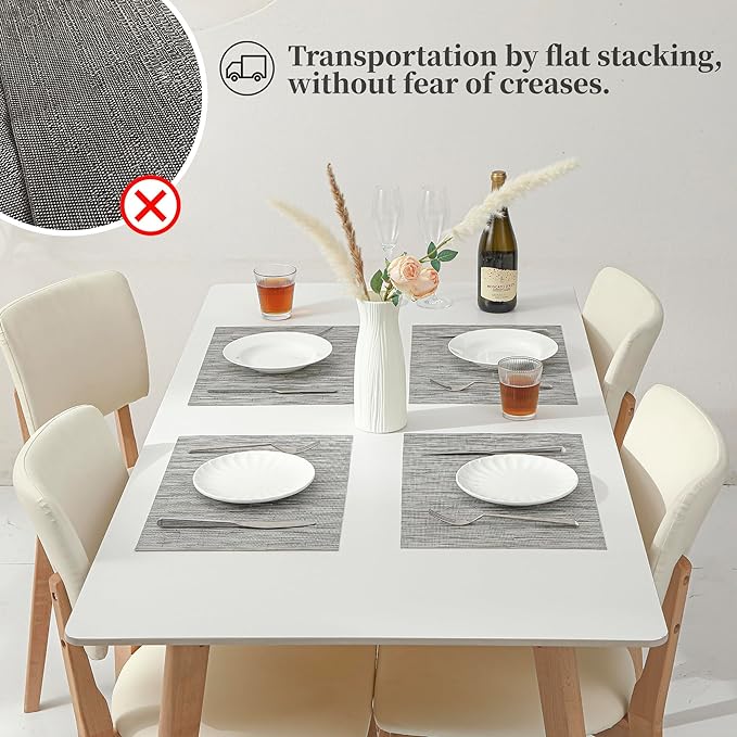 Leetaltree Sliver Placemats Set of 6 - Heat Resistant Non-Slip Place mats for Dining Table, Washable Durable PVC Vinyl Woven Table Mats（Sliver, 6）