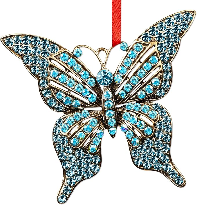 WhatSign Monarch Butterfly Christmas Ornament - Blue Glitter Ornaments for Christmas Tree Decorations Gifts for Women Girls Sister