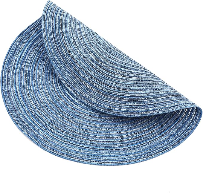 SHACOS Round Braided Placemats Set of 6 Circle Place Mats Kitchen Table Mats for Dining Table Wedding Party (Blue Gray, 6)