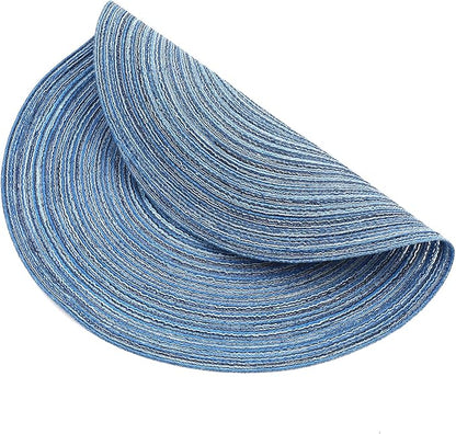 SHACOS Round Braided Placemats Set of 6 Circle Place Mats Kitchen Table Mats for Dining Table Wedding Party (Blue Gray, 6)