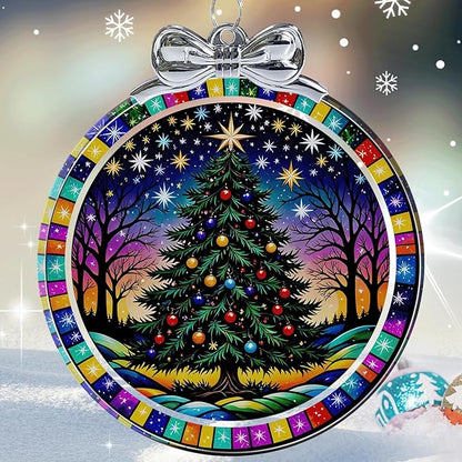Starry Christmas Tree Stained Glass Christmas Ornament - Hanging Ornaments for Christmas Tree Decorations - Holiday Keepsake Present Exchange Idea