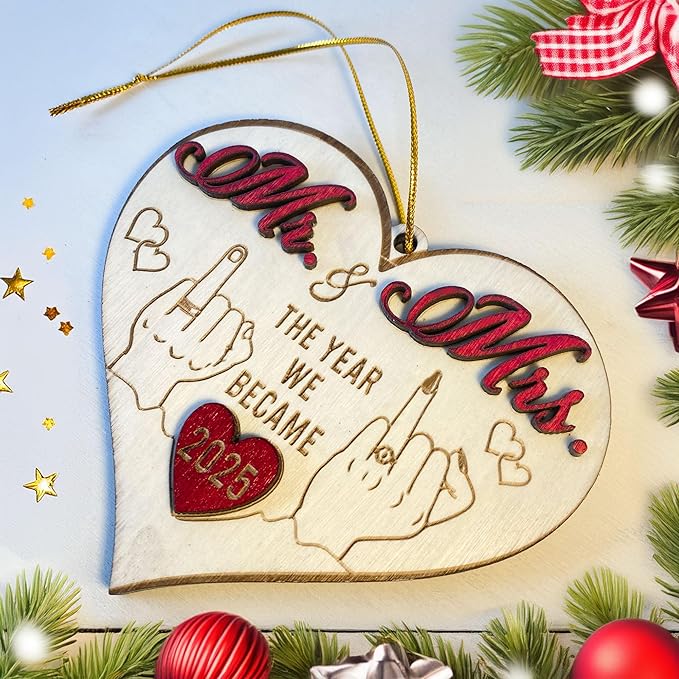 Mr and Mrs 2025 Wedding Gifts - First Christmas Married Ornament for Couples, Bride - Easily Add Personal Name With Marker (Not Included)