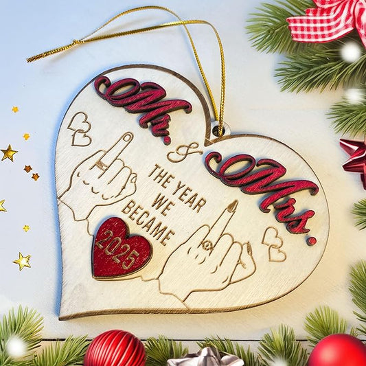 Mr and Mrs 2025 Wedding Gifts - First Christmas Married Ornament for Couples, Bride - Easily Add Personal Name With Marker (Not Included)