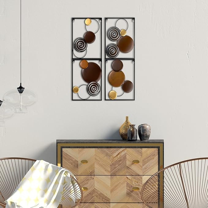 Tandefio 4 Pcs Metal Wall Art Abstract Wall Decoration Tree Branch Sign for Living Room Panels Sculpture Iron Modern Accent Hanging for Home Office(Round Style)