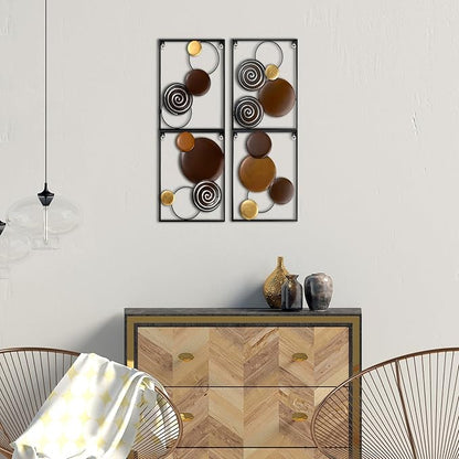 Tandefio 4 Pcs Metal Wall Art Abstract Wall Decoration Tree Branch Sign for Living Room Panels Sculpture Iron Modern Accent Hanging for Home Office(Round Style)