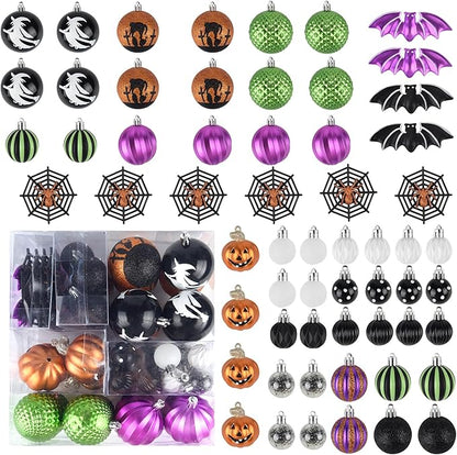 62Pcs Halloween Hanging Ball Ornaments, Ornaments Tree Decorations, Shatterproof Plastic Balls for Cute Holiday Party Indoor Home Decor (62Pack)