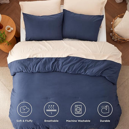 Bedsure Oversized King Size Comforter Set, Navy Soft Prewashed Bedding for All Seasons, 3 Pieces GentleSoft™ Down Alternative Bed Set, 1 Lightweight Comforter (120"x98") and 2 Pillowcases (20"x36")