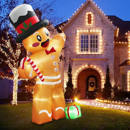 12FT Christmas Inflatables Outdoor Decorations Gingerbread Man, Giant Inflatable Christmas Yard Decorations Outdoor with 8 LED, Christma Blow-up Yard Decorations for Outdoor Indoor Lawn