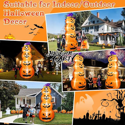 B&D 8FT Halloween Inflatable Outdoor Decoration Stacked Pumpkins with Witch’s Hat, Inflatable Halloween Decorations Blow up Pumpkin Built-in LEDs for Holiday Party Indoor Outdoor Yard Garden Lawn