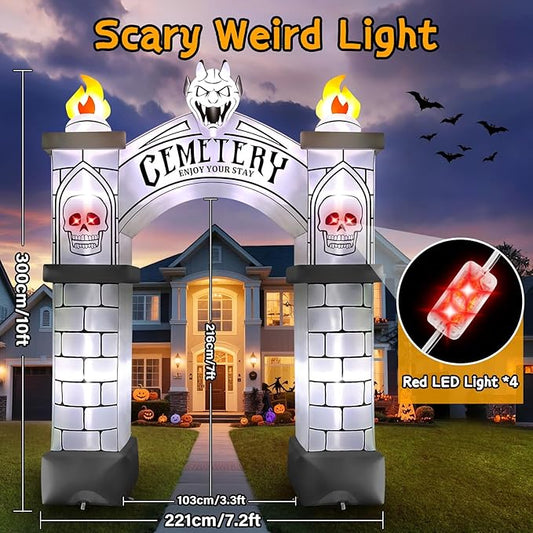 Kalolary 10FT Halloween Archway Inflatables, Giant Haunted Cemetery Arch Inflatable with LED Lights Scary Halloween Outdoor Blow Up Decoration for Yard Garden Lawn Holiday Party Decors