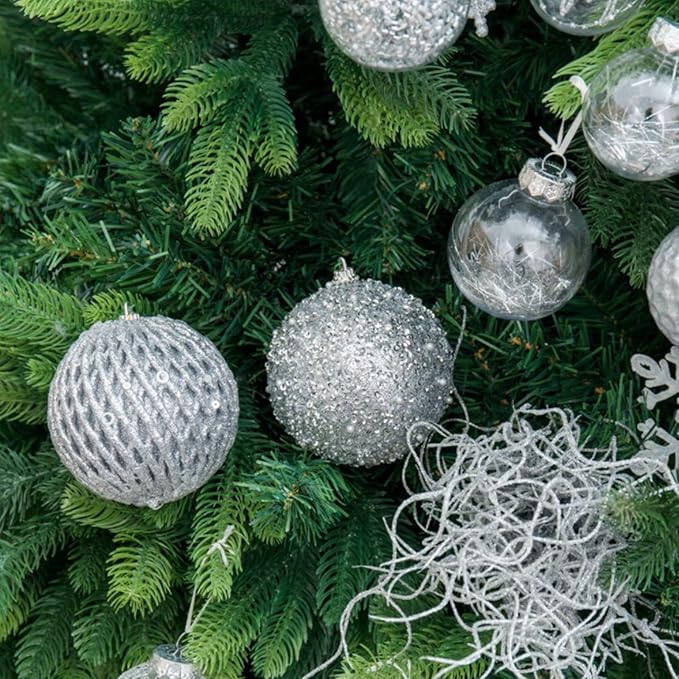 6pcs 3.94" Christmas Ball Ornaments Glitter Shatterproof Christmas Tree Ornaments Sequin Xmas Hanging Balls Decorations for Wedding Party Holiday(Silver, 6pc-10cm)
