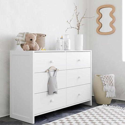 Storkcraft Calabasas 6 Drawer Dresser (White) - GREENGUARD Gold Certified, 6 Drawer Dresser with Interlocking Drawer System, Dresser Drawer Organizer for Kids' Bedroom
