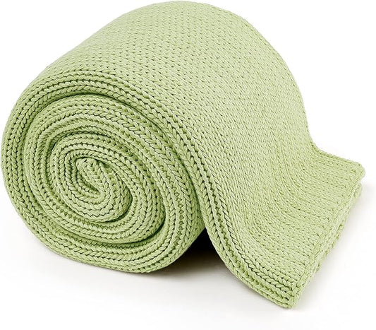 Knitted Weighted Blanket(Light Green 50"x75" 12lbs),Home Décor Cooling Throw Blanket for Hot Sleepers,Hand Made Chunky Knit Heavy Blanket for Adults Use on Full Size Bed