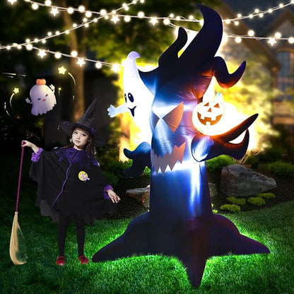 Spooky 6FT Halloween Inflatable Decor Ghost Tree with Pumpkin Indoor Outdoor Haunted Yard Decoration with LED Lights, Halloween Blow Up Lawn Garden Party Decorations