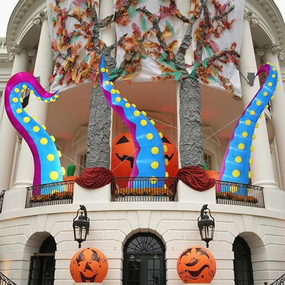 Juegoal 1 PCS Halloween Decorations 11.5FT Tall Inflatable Lighted Giant Octopus Tentacle, Octopus Legs with Lights, Halloween Front Door Window Roof Prop, Outdoor Holiday Blow up Decor - Mold A
