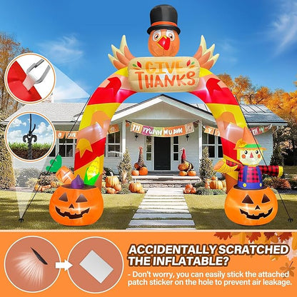 12FT Thanksgiving Inflatable Archway with LED Light, Kalolary Giant Turkey Arch Inflatables Happy Thanksgiving Day Blow up Outdoor Decoartion Autumn Harvest Yard Inflatable for Lawn Holiday Home