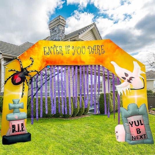 AJY 11 Ft Halloween Inflatable Ghosts Spider Archway Arch with LED Lights Outdoor Indoor Holiday Decorations Blow up Lighted Yard Decor Halloween Inflatable Home Garden Party Favor Decor