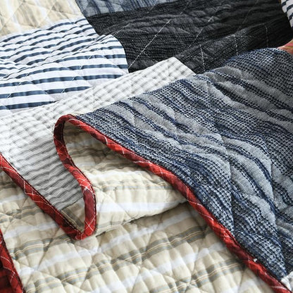 mixinni 100% Cotton Quilt Set for Queen Size Beds, Boho Patchwork Red Checkered Pattern Bedding Comforetr Set, 3-Piece Reversible Lightweight Bedspread Coverlet Set for All Season (90"x98")