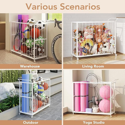 BBLIKE Stuffed Animal Storage Tower Rolling Cart - Zoo Cage Organizer for Kids' Plush Toys - Extra Large Storage Holder for Stuffy, Plushies & More in Playroom or Bedroom, 214L, White