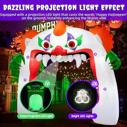 11FT Wide Halloween Inflatables Archway Outdoor Decorations, Inflatable Clown Arch Blow Up Halloween Decorations Built-in Projection LED Light for Halloween Decor Front Yard Garden Lawn Party