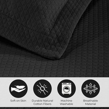 Superior Solitaire Cotton 3 Piece Bedspread Set, Home Bed Decor, Decorative Textured Bed Spread, 2 Pillow Shams, Airy Blanket, Matelasse Coverlet Bedding, All-Season Accent Blanket, Full, Black