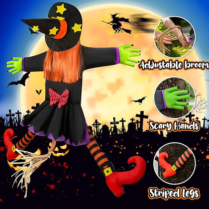Halloween Decorations Outdoor Crashing Witch: 44'' Flying Crashed Witches Hanging into Tree - Halloween Decor for Yard Garden Porch