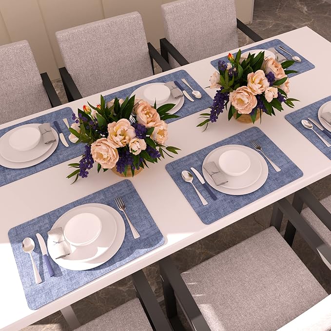 Maxpearl Faux Leather Placemats Set of 4, Waterproof - Wipe Clean - Heat Resistant - Anti Slip Dining Table Place Mats, Suitable for Indoor & Outdoor Use, 17’’×12’’, Blue