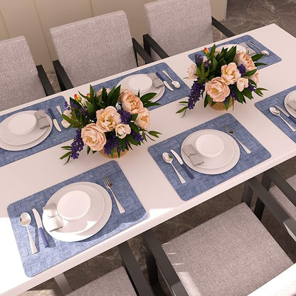 Maxpearl Faux Leather Placemats Set of 4, Waterproof - Wipe Clean - Heat Resistant - Anti Slip Dining Table Place Mats, Suitable for Indoor & Outdoor Use, 17’’×12’’, Blue