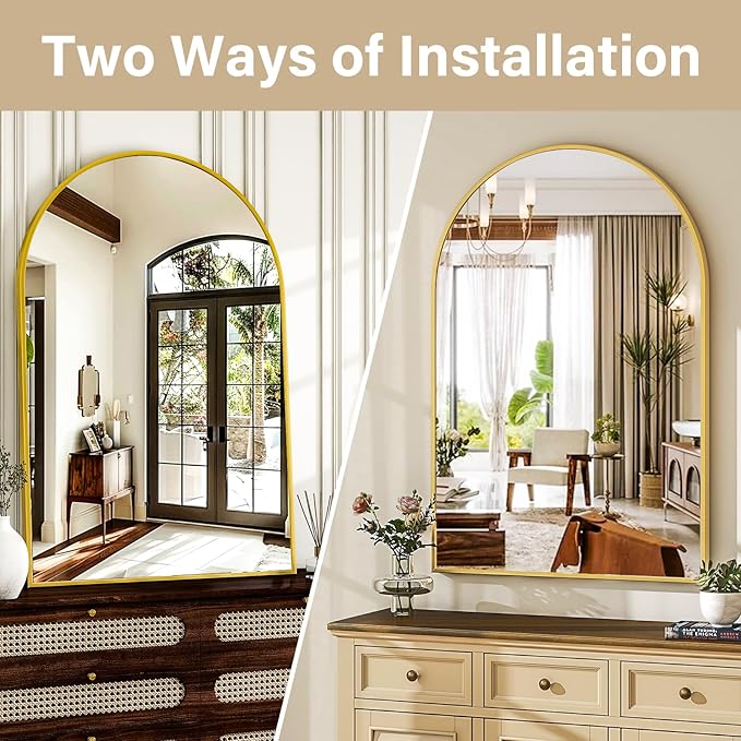 HARRITPURE 16"x24" Arched Bathroom Mirror - Gold Wall Mounted Mirror - Black Arch Mirror - Aluminum Alloy Frame Bathroom Mirror Living Room, Bedroom, Bathroom and Entryway